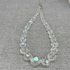 Vintage Necklace Earrings Jewelry Set AB Acrylic Beads Dangle Pierced Earrings