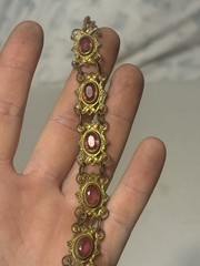 vintage Czechoslovakia filigree link bracelet pink stones No clasp