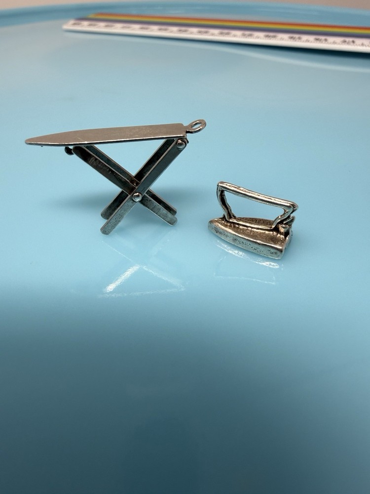 Vintage Sterling Silver Folding Opening Ironing Table Board Iron Charm Lot 2.4g