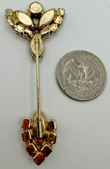 vintage Czech craftsmanship marquise amber honey glass and rhinestone hat pin
