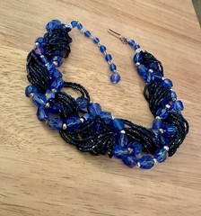 Vintage Deep Cobalt Blue Beaded Choker Necklace.