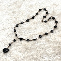 Vintage Heart Necklace Sterling Silver Black Heart Y Drop 17″