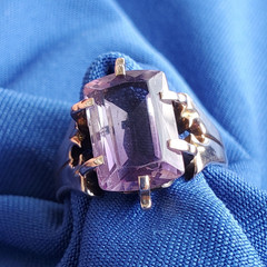 Original VINTAGE Amethyst Solid 14K ROSE GOLD DECO Engagement Ring Solitaire 7