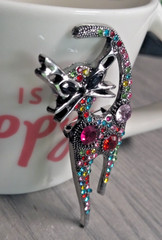 Silver Tone Multi Colored Rhinestone Cat Brooch