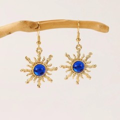 Bohemian Vintage Zinc Alloy Sun Drop Earrings with Green Stone