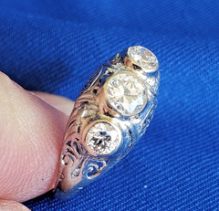 Original EARTH MINED Diamond ART Deco Engagement RING Vintage PLATINUM Trilogy