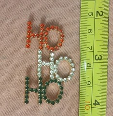 Vtg Ho Ho Ho Red White/Clear and Green Rhinestone Brooch Pin Christmas Holiday