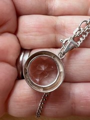 VINTAGE LARGE ROCK CRYSTAL COLORLESS WHITE QUARTZ PENDANT NECKLACE STERLING SLVR