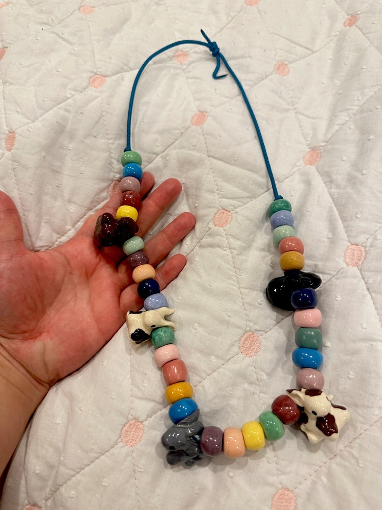 Rare! Chunky 1980s Flying Colors Ceramic Rabbit Necklace