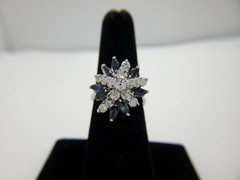 Vintage 14k White Gold Round Diamond Blue Sapphire Cocktail Ring 3.00 CT