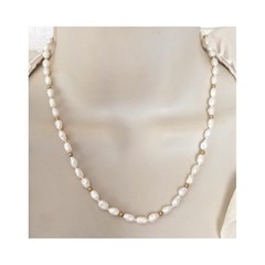 14K Yellow Gold White Fresh Water Pearl Beaded & Knotted Necklace 18″