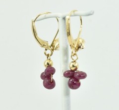 Vintage 14k Gold Earrings Japan Cultured Pearl Natural Ruby Dangles Lever Back
