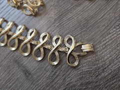 3 Piece Set Vintage Clip on Collar Bracelet Gold Tone AB Chunky Ribbon