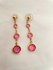 Lot of 2 Vintage Gold Tone Glass Bezel Bracelet & Earrings Pink Purple Blue