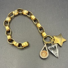 Vintage Charms on Chunky Rolo Links, Star, Rock Crystal, Rhinestones