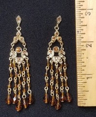RJ Graziano Chandelier Earrings Amber FAC Glass Crystal Stones Gold Tone Jewelry