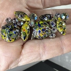 Juliana D&E Millefiori Harlequin AB Rhinestone Earring Set 2689 Brooch 3148 RARE