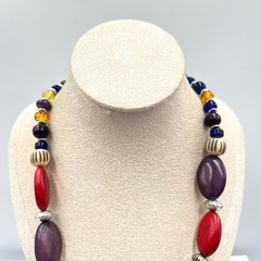 Vintage Chaps Multi-Color Bead Statement Necklace Silver Tone Boho Fashion Retro
