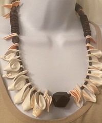 Vintage Coconut Disk Shell & Wood Beaded BOHO Island Large Statement Necklace