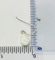 925 Sterling Silver Lab Created Pear White Opal Fishwire Pierced Earrings