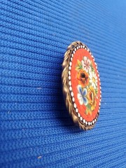 Vintage Micro Mosaic Daisy and Roses Oval Brooch – Made in Italy