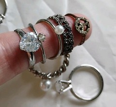 Huge Lot Of 35 Silvertone Costume Vintage Rings Various Sizes Mixed