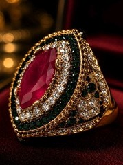 Women’s Red Marquise Crystal Statement Ring Green Clear Rhinestones Gold Tone Sz