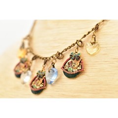 Anna Koplik Vintage Charm Necklace Collar Picnic Basket Wine Heart Signed BinBL