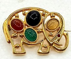 Vintage Weingeroff Goldtone Scarab Elephant Brooch Egyptian Revival, Good Luck