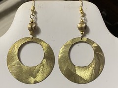 NEW LISTING* LG.HANDCRAFTED VTG.ENGRAVED GOLDEN BRASS- OPEN RING- EARRINGS-NEW#3