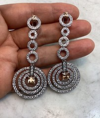 Vintage JJJ Signed Circle Sterling Silver CZ Champagne Drop Dangle Earrings
