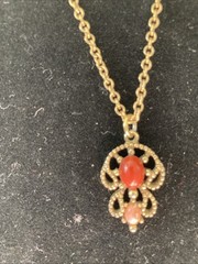 Avon Castillian Necklace 1974 Two Stone Pendant 20″ Spring Ring Clasp