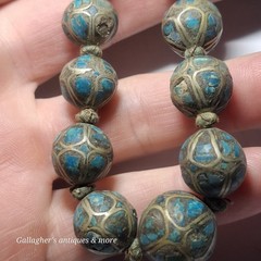 vintage Bead Tibetan Turquoise Inlay Silver Graduated 16″ Choker Necklace