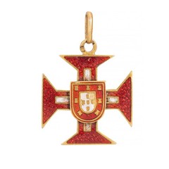 Antique Portuguese Medallion 19k Yellow Gold Cross of Christ Red Enamel Jewelry