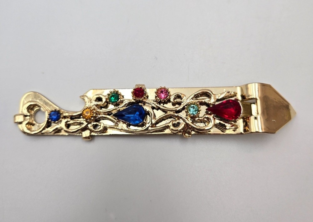 Vintage Rhinestone Jeweled Decorative Can Opener Gold Tone ~5in