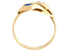 0.29 Ct Sapphire and 0.24 Ct Diamond, 18k Yellow Gold Snake Ring – Antique