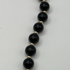 Vintage Black Onyx Beaded Necklace 14k Gold Clasp 18” As Is Restring