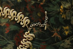 Vintage Rare Monet Gold Tone Swirl Fringe Panel Chain Necklace 17”