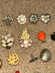 Vintage Costume Jewelry Flower Brooch Button & Earring Lot of 77 Pieces