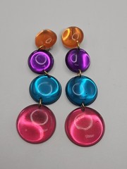 Vintage Multicolor Lucite Plastic Dangle Clip On Earrings Orange Blue Purple