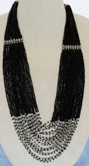 Vtg Handmade Native American Multi Strand White/Black seed Bead Necklace 27″