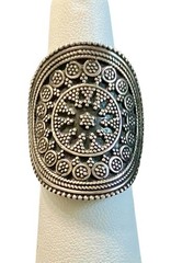 Vintage Sterling Silver Large Boho Ethnic Tribal Shield Statement Ring Size 6.5