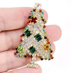 Signed Christmas Tree Brooch Rhinestone Prong Set SZP