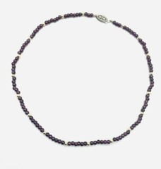 Vintage Purple Amethyst 18kt Gold Beaded Strand Necklace Sterling Silver Clasp