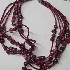 Vintage Burgundy Multi Strand Beaded Statement Necklace Boho Estate Jewelry