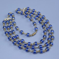 Blue Glass Necklace 21” Glass Czech Old Beads Art Deco Style Women`s Jewelry