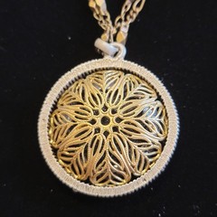 Sweet Romance Shelley Cooper 3D Domed Medallion Double Strand Necklace Brass 21″