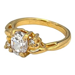 Vintage 1970s Vargas CZ Solitaire Ring 18KT Gold Plate Size 7 Engagement 5T