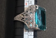 Antique NEMCO 1920s Art Deco Ring Filigree Silver Plate Glass-Topaz Emerald Cut