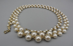 Vintage Faux Pearl Necklace Graduated Glass Braided Chain Spring Ring 80s Glam